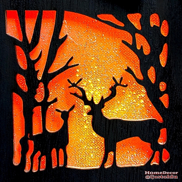 LED Wooden Candle Box with Snowflake & Forest Design | 5″×5″×5″ | Cherry Wood - Picture 9 of 16